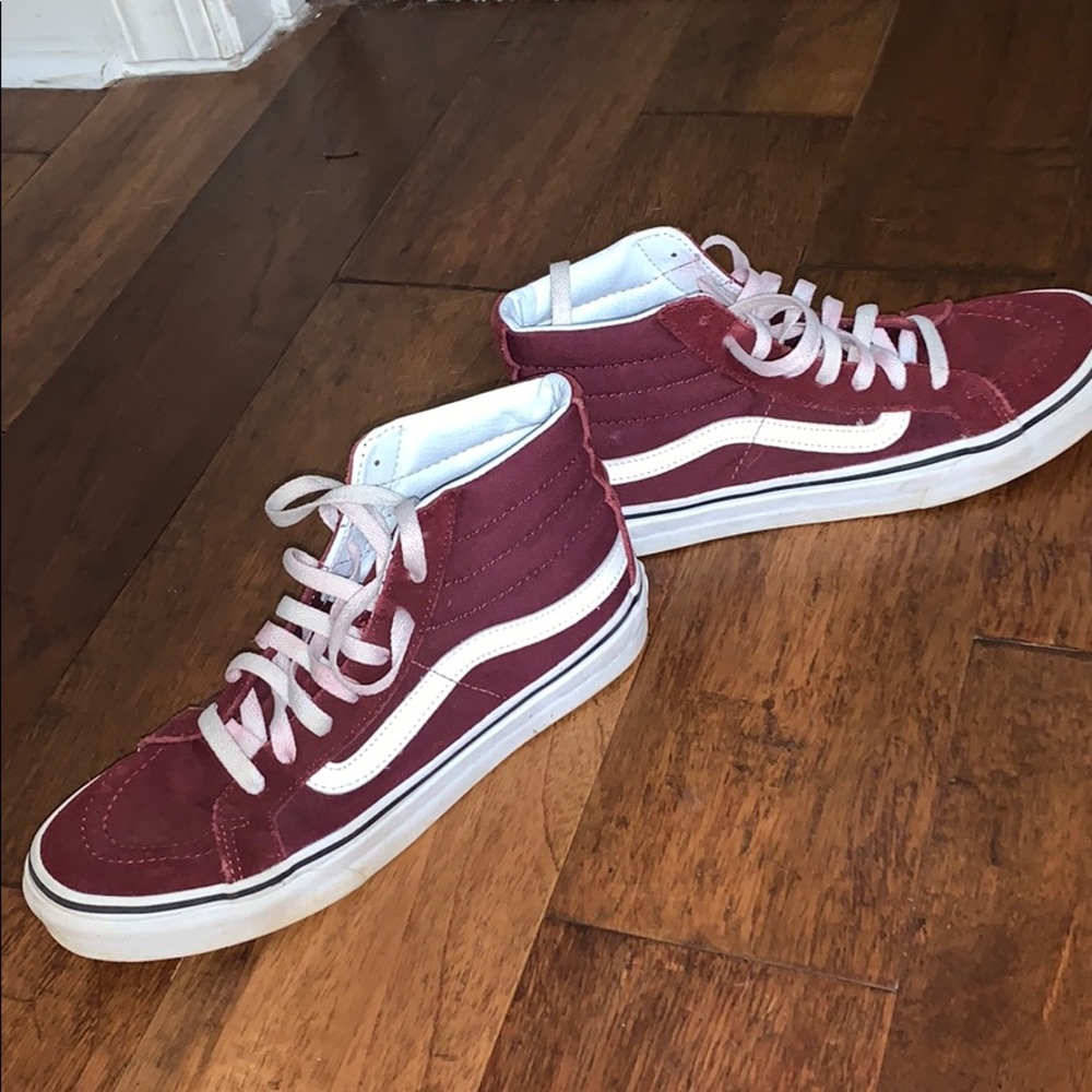 maroon high top vans.